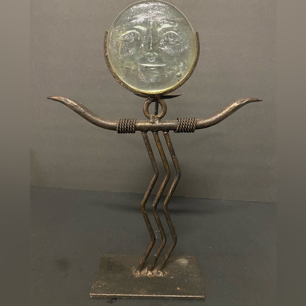 Rustic Metal Sun Face Sculpture